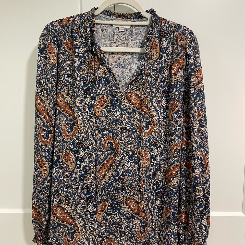 LOFT Blue and Orange Paisley Blouse sz Large 💕